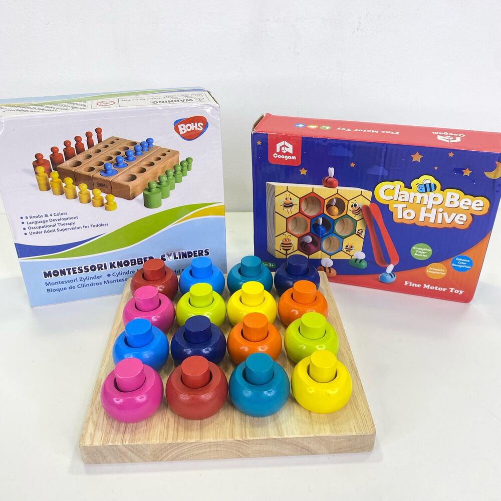 Montessori Wooden Motor Skills Toys Lot of 3 Toddler Sensory Activity Learning